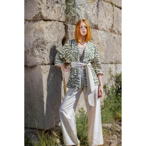 Botanical Totem Green Sage Short Kimono