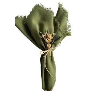 Botanic Linen-Cotton Natürel Yeşil Napkin Set of 6
