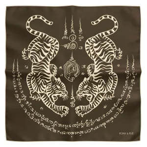 Khaki Sak Yant Silk Scarf