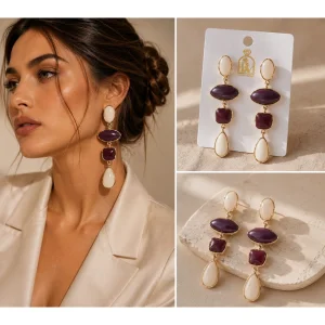 Claret Red & Purple Earrings