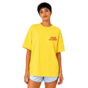 Proud Cat Mom Sarı Oversize T-shirt