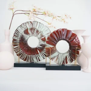 Glassic Serisi El Yapımı Füzyon Cam Disk Kahverengi Heykel 2'li Set