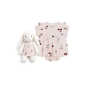 Cherry Blossom Dream Kiraz Desenli Beyaz Bebek Elbise Ve Tavşan Seti