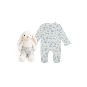 Ocean Lullaby Balık Desenli Beyaz Bebek Tulum Ve Tavşan Oyuncak Seti