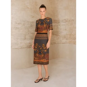 Cheetah Orange-Grey Silk Dress