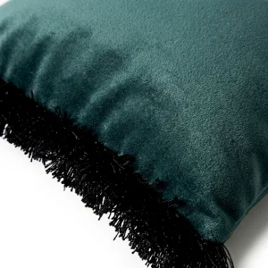 Velvet Petrol Green Fringed Cushion - 3