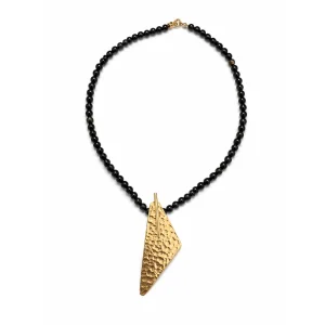 Golden Black Obsidian Stone Necklace