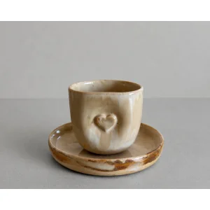 Terra Latte Brown Stoneware Cup and Saucer Set