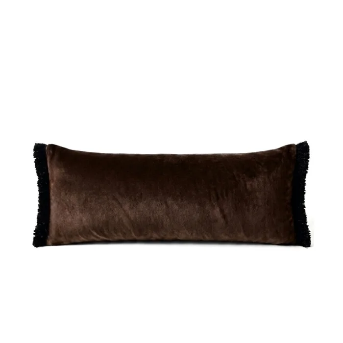 Fringed Velvet Brown-Black Cushion - 1