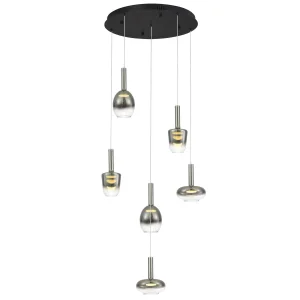 Avonni Av-7017-8126-6-fm Smoked Painted Modern Chandelier Led Metal Glass H: 90 Cm, O: 45 Cm