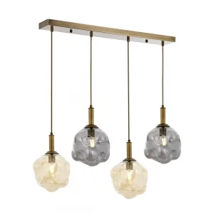 Avonni Av-1775-4ey Antique Plated Modern Chandelier E27 Metal Glass H: 60 Cm, Wxd: 77x14 Cm