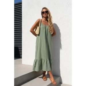 Muslin Strappy Sage Green Dress