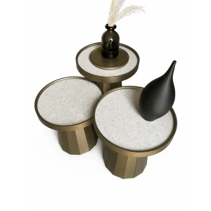 Vetra Calcalıo Bronze Aged Ceramic Nesting Table Set of 3
