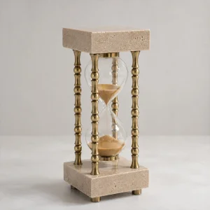 Travertine & Brass Decorative Hourglass
