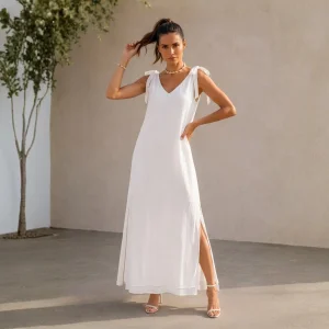 Ayrobin Double Layered Tie-Shoulder White Dress