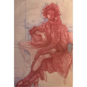 Lady in Red Ballpoint Pen Drawing