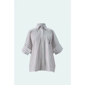 Brown Striped White Poplin Shirt