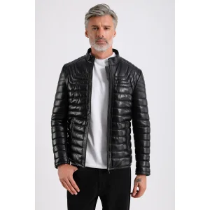 James Men's Quilted Leather Jacket Black