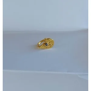 Geometric Teardrop Shaped Evil Eye Adjustable Gold Ring - Mesopotamian Colelction