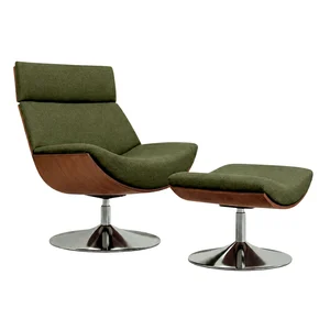 Sorrento Green Solid Oak Metal Base Armchair and Ottoman Set