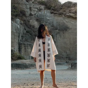 Antik Ahşap Baskılı Naturel Kaftan
