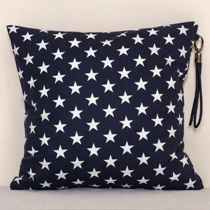 Navy Blue Star Patterned Cotton Cushion