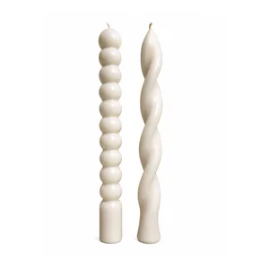 2-Piece Sculptural Krem Taper Candle Set