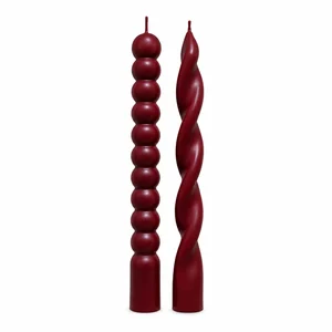 Sculptural Red Taper Candle Set