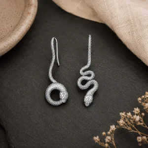 Asymmetric Silver Snake Earrings