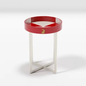 Red and White Checkered Lacquer Side Table
