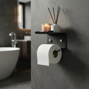 Kuas Shelfroll 25 - Metal Toilet Paper Holder With Shelf Black - Screw-mounted - 2