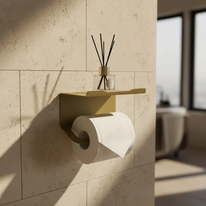 Kuas Shelfroll 25 - Metal Toilet Paper Holder With Shelf Gold - Self-adhesive - 2