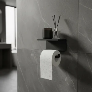 Kuas Shelfroll 25 - Metal Toilet Paper Holder With Shelf Black - Self-adhesive - 1