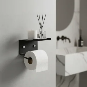 Kuas Shelfroll 25 - Metal Toilet Paper Holder With Shelf Black - Screw-mounted - 1