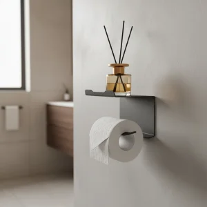 Kuas Shelfroll 25 - Metal Toilet Paper Holder With Shelf Anthracite Gray - Self-adhesive - 1