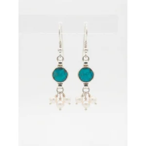 Turquoise Stone Pearl Earrings