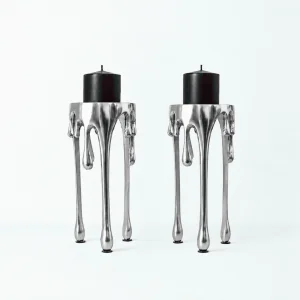 Silver Metal Candle Holder Set of 2