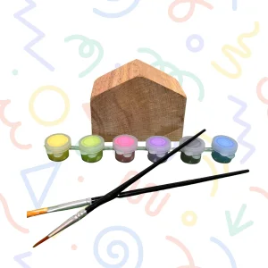 Wooden House Model Painting Set - 6 Colors & 2 Brushes