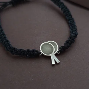 Table Tennis Paddle Adjustable Silver Cord Bracelet