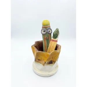 Handmade Honey Ceramic Pen Holder and Bookmark Set