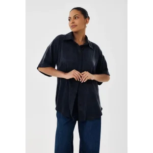 Aera Black Oversize Cupro Shirt