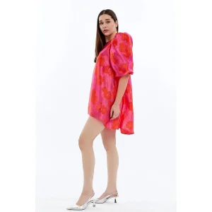 Floral Silk Shantung Asymmetric Mini Dress