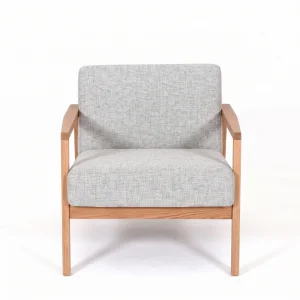 Sven Scandinavian Solid Oak Gray Linen Armchair