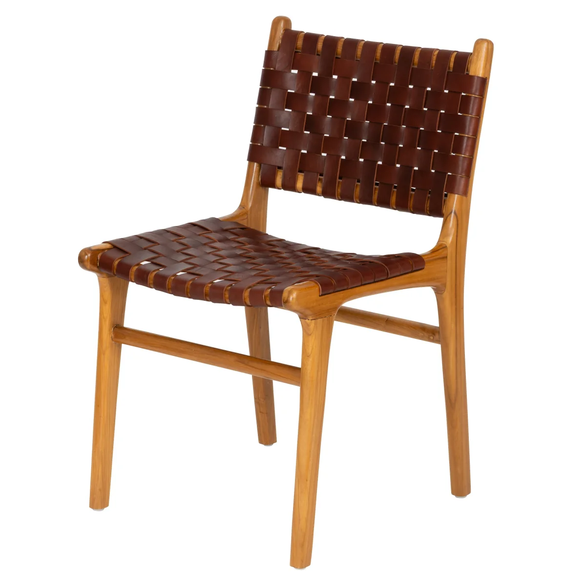 Deri Oturumlu Teak Yemek Sandalyesi Koyu Kahve image 1