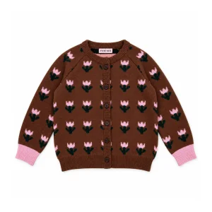 Tulip Pattern Brown Cardigan