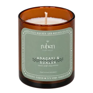 Sage & Frankincense Essential Oil Soy Wax Candle - Amber Glass with Wooden Lid