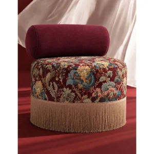 Floral Patterned Burgundy Fringe Pouf