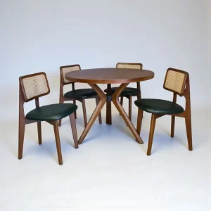 Trio Round Dining Table Set with 4 Roma Chairs