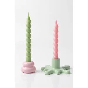 Set of 2 Pink and Green Spiral Candles