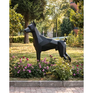 Mat Siyah Büyük Boy Doberman Metal Yer Heykeli